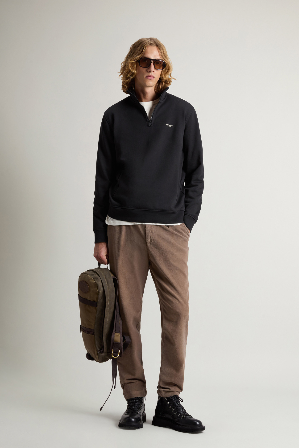 Hybrid Pure Cotton and Nylon Turtleneck Sweatshirt Black photo 2 | Woolrich