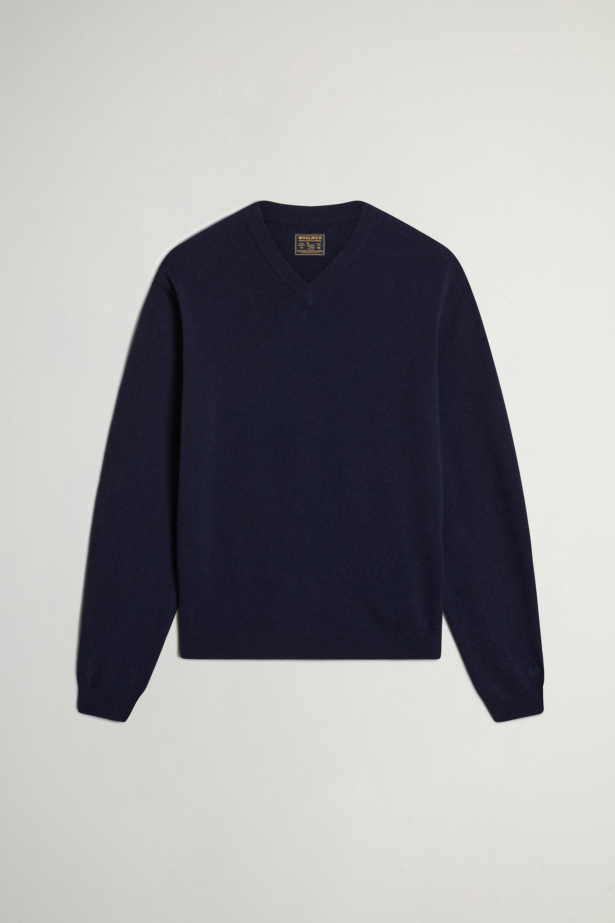 Trui van zuivere scheerwol met V-hals Blauw photo 1 | Woolrich