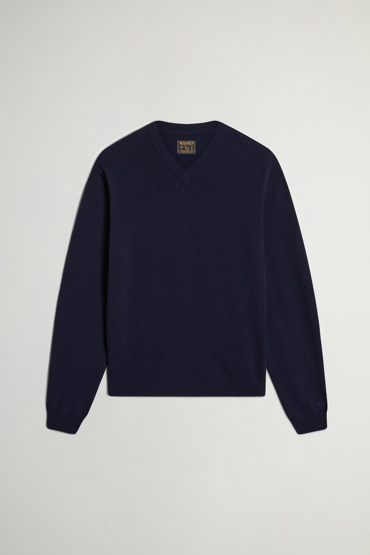 Trui van zuivere scheerwol met V-hals Blauw photo 1 | Woolrich