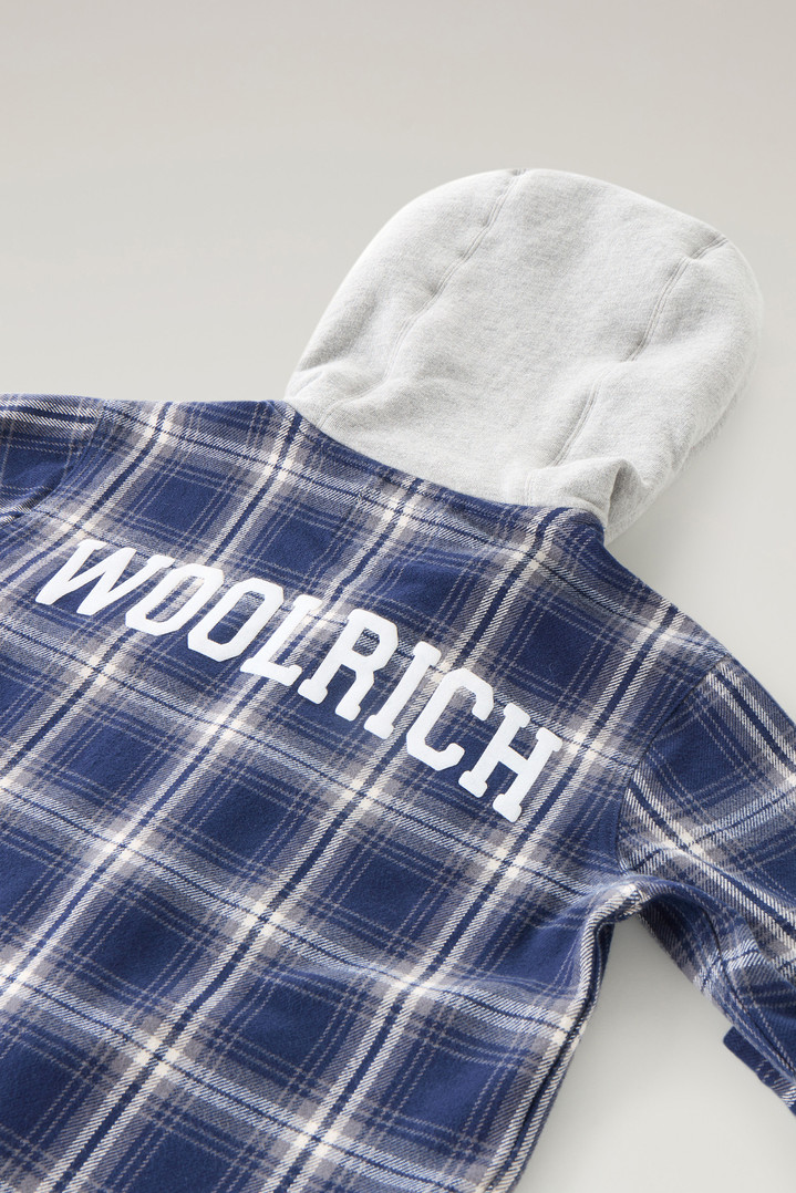 Boys' Hooded Check Overshirt in Heavy Flannel Blue photo 5 | Woolrich