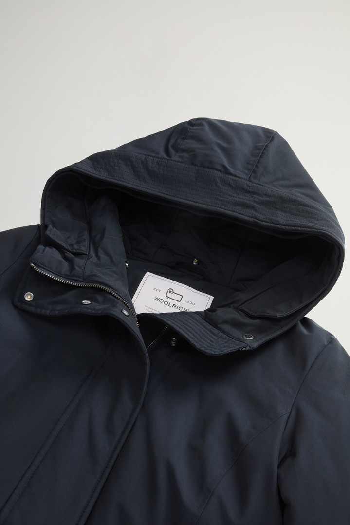 Boulder Parka in Ramar Cloth with Hood and Detachable Faux Fur Trim Blue photo 7 | Woolrich