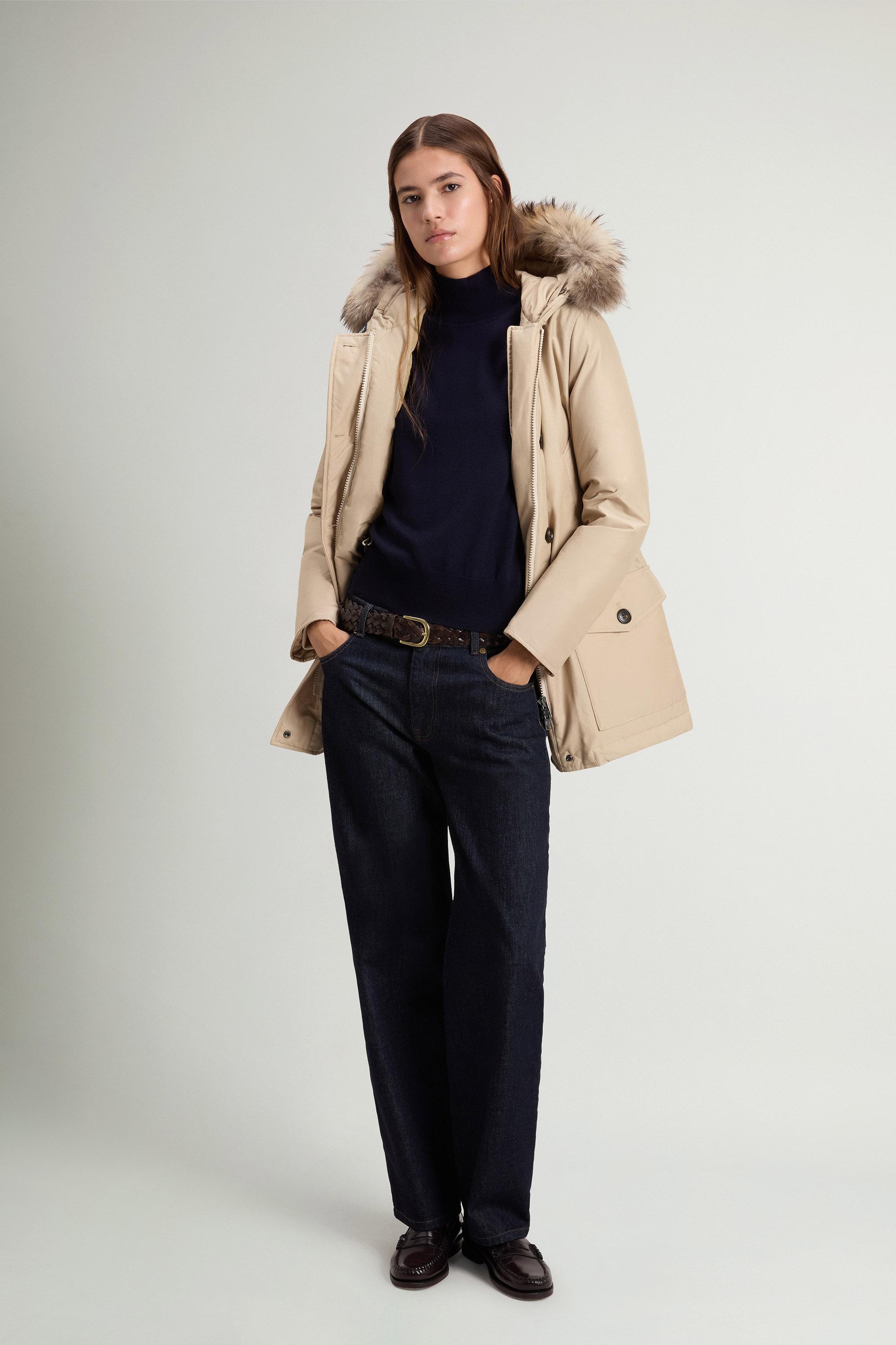 Arctic Parka in Ramar Cloth with Four Pockets and Detachable Fur Beige photo 1 | Woolrich