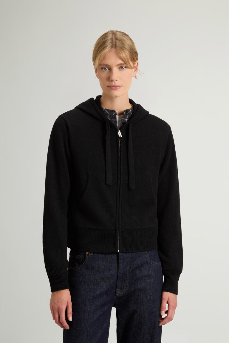 Trui met volledige rits met capuchon van wol- en kasjmiermix Zwart photo 1 | Woolrich