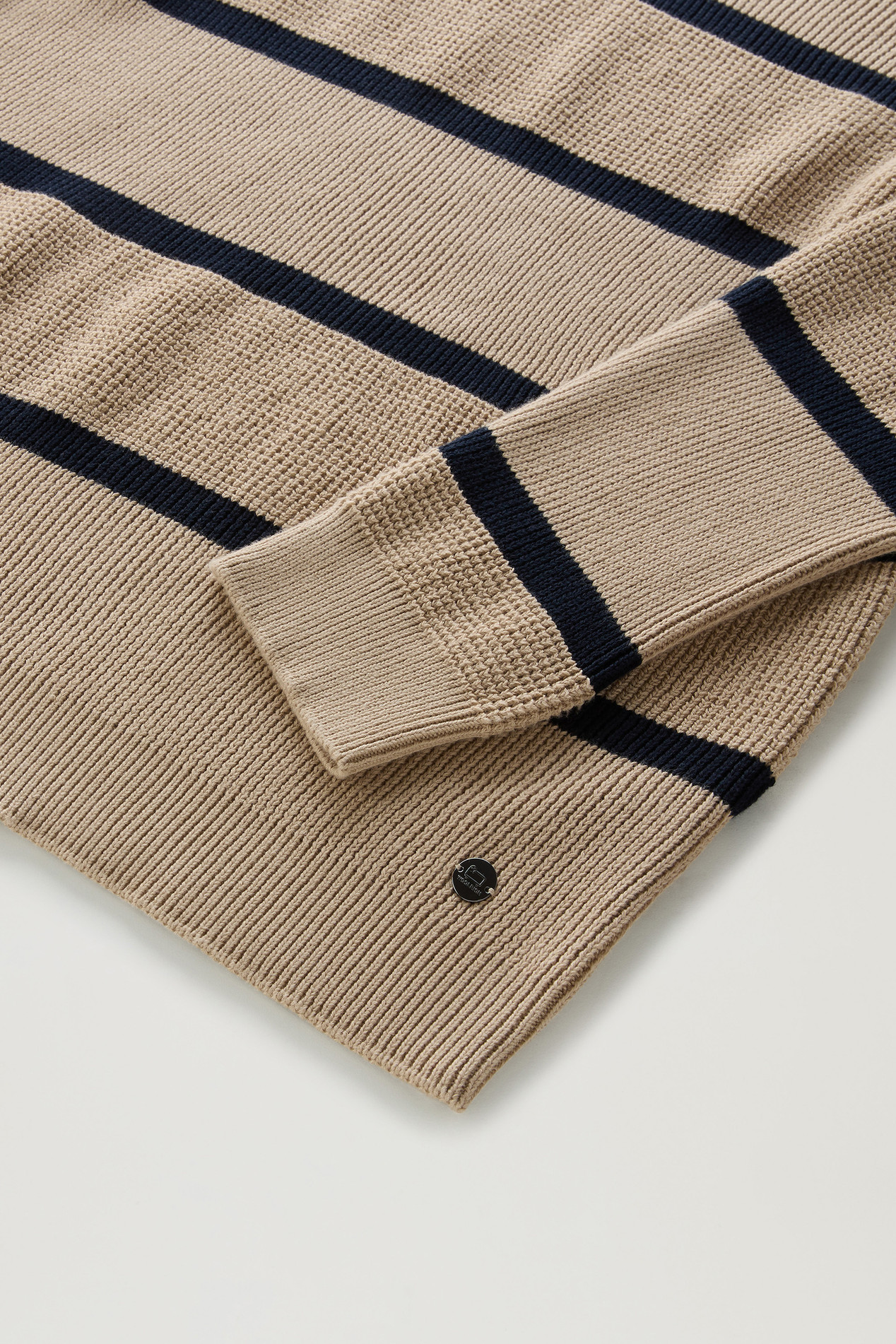 Striped Crewneck Sweater in Pure Cotton Beige photo 3 | Woolrich
