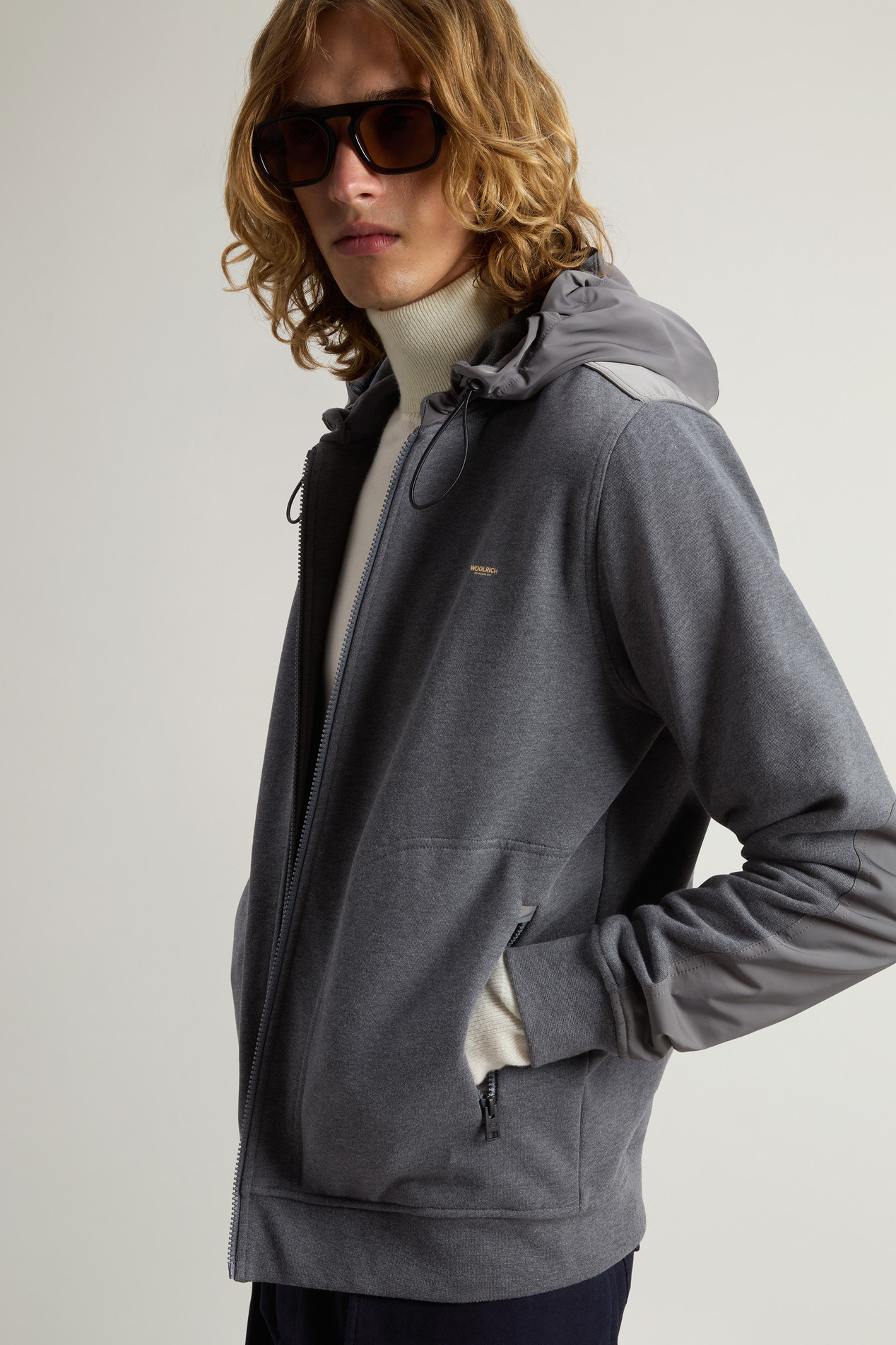 Hybrid Pure Cotton and Nylon Hoodie Gray photo 4 | Woolrich