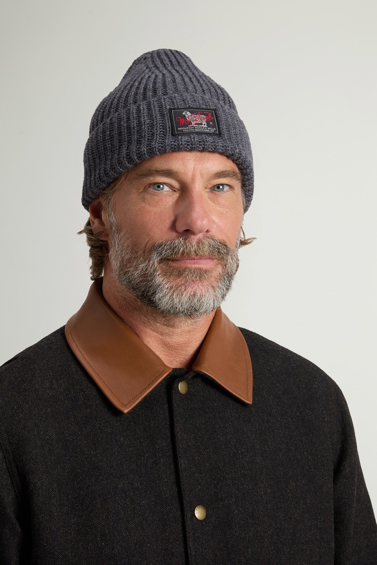 Ribbed Wool-Blend Beanie with Patch Gray photo 1 | Woolrich