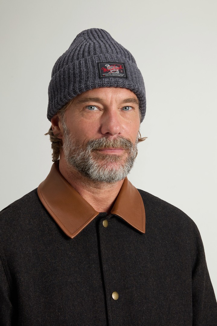 Ribbed Wool-Blend Beanie with Patch Gray photo 1 | Woolrich