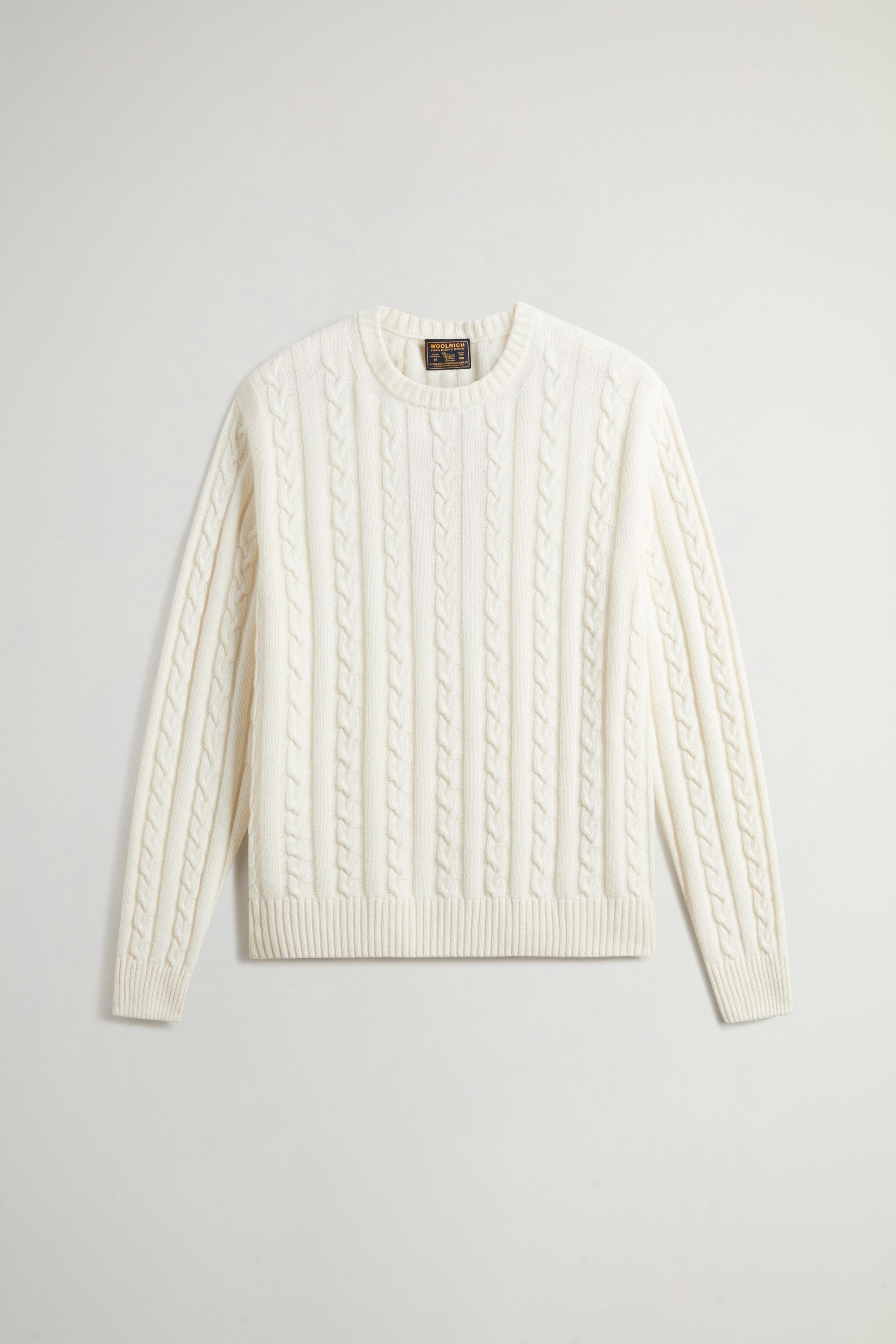 Crewneck Sweater in Cable-Knit Wool and Cotton Blend White photo 5 | Woolrich