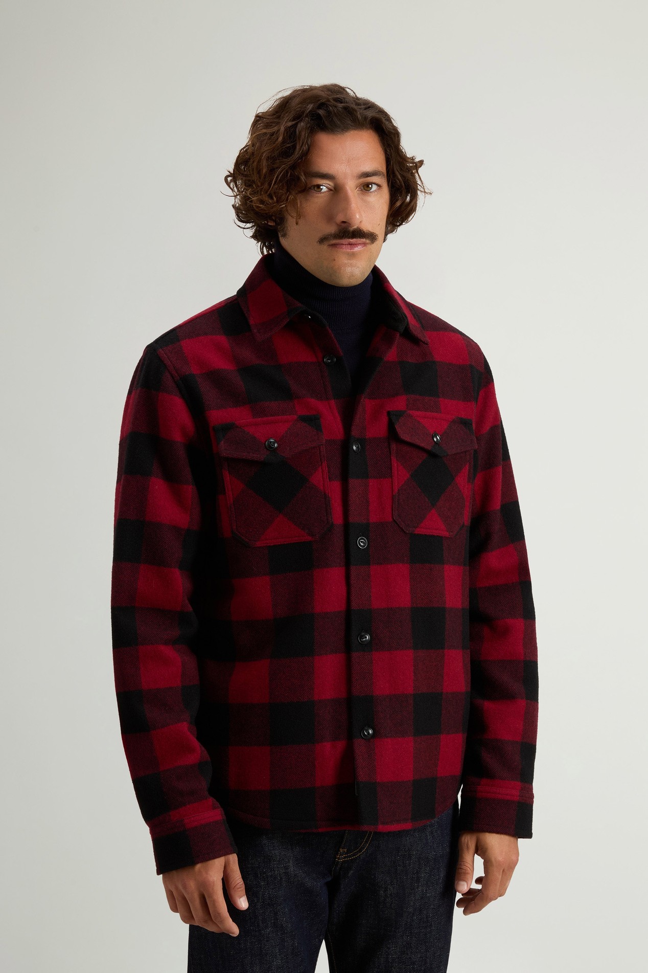 Ranger Checked Overshirt in Recycled Italian Wool Blend Red photo 1 | Woolrich