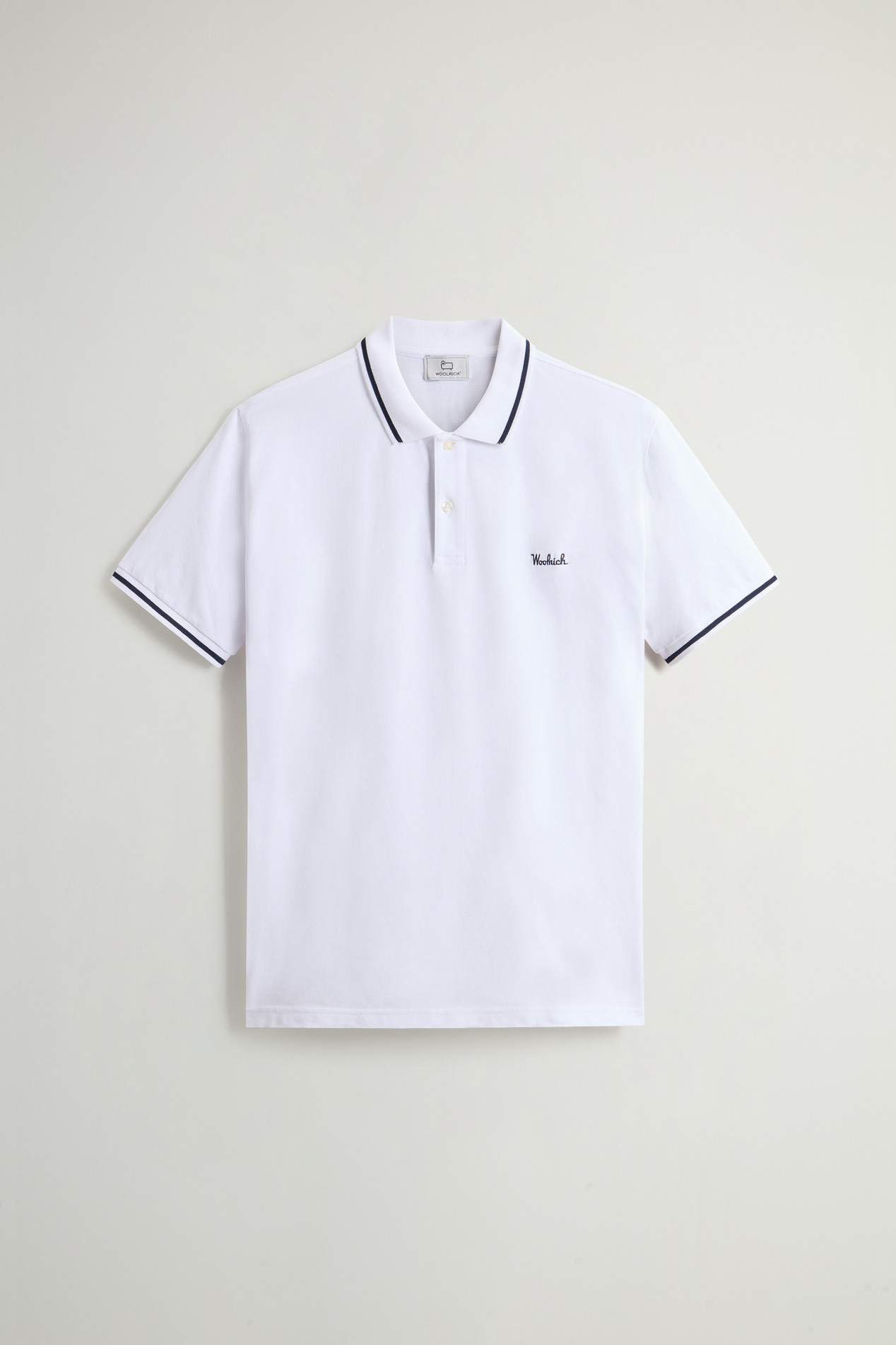 Monterey Polo Shirt in Stretch Cotton Piquet with Striped Edges White photo 5 | Woolrich