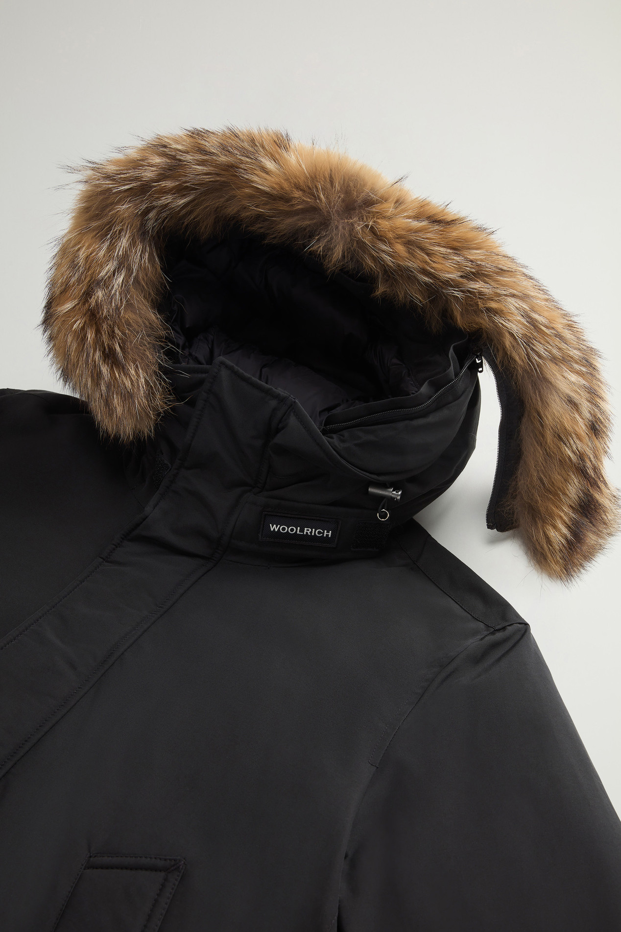 Polar Parka in Ramar Cloth with High Collar and Fur Trim Black photo 6 | Woolrich