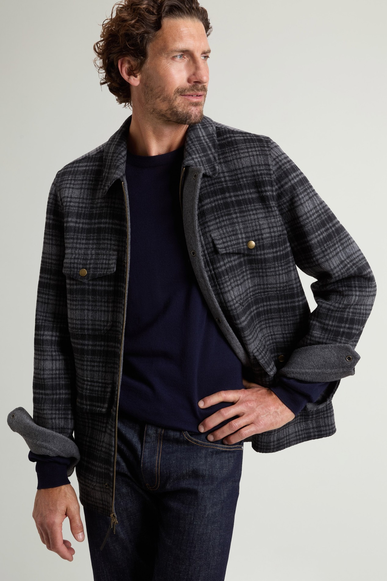 Checked Overshirt in Wool Blend Gray photo 4 | Woolrich