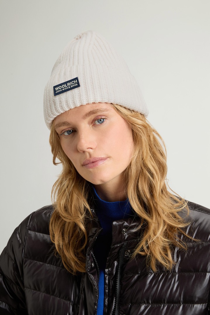 Ribbed Beanie in Pure Merino Virgin Wool White photo 1 | Woolrich