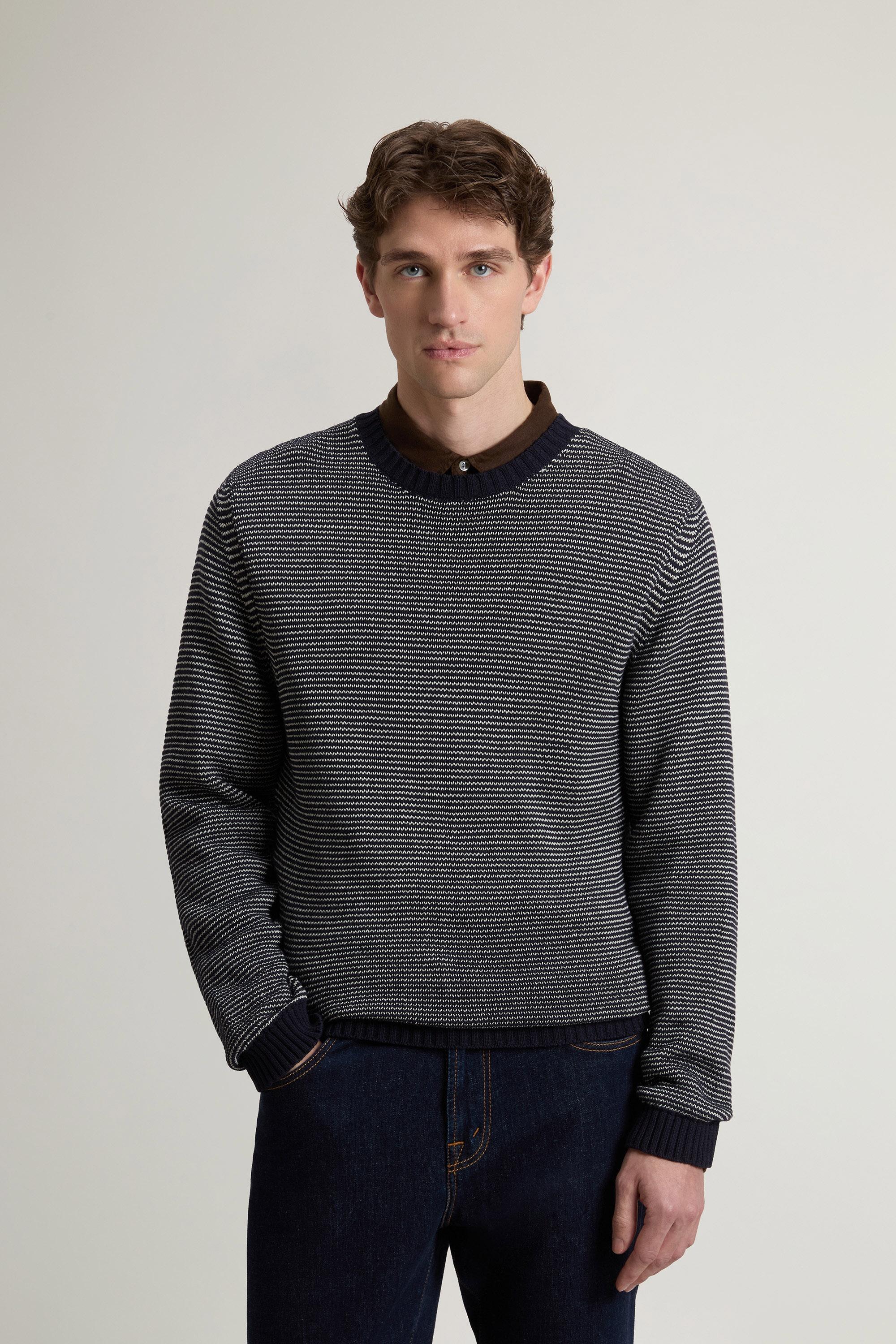 Striped Crewneck Sweater in Cotton Blend Blue photo 1 | Woolrich
