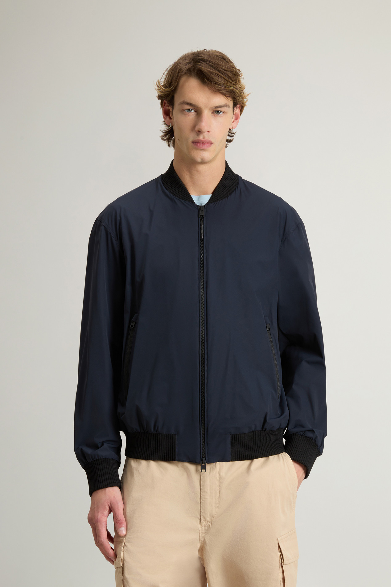 Bomber Jacket in Matte-Finish Stretch Nylon Blue photo 1 | Woolrich
