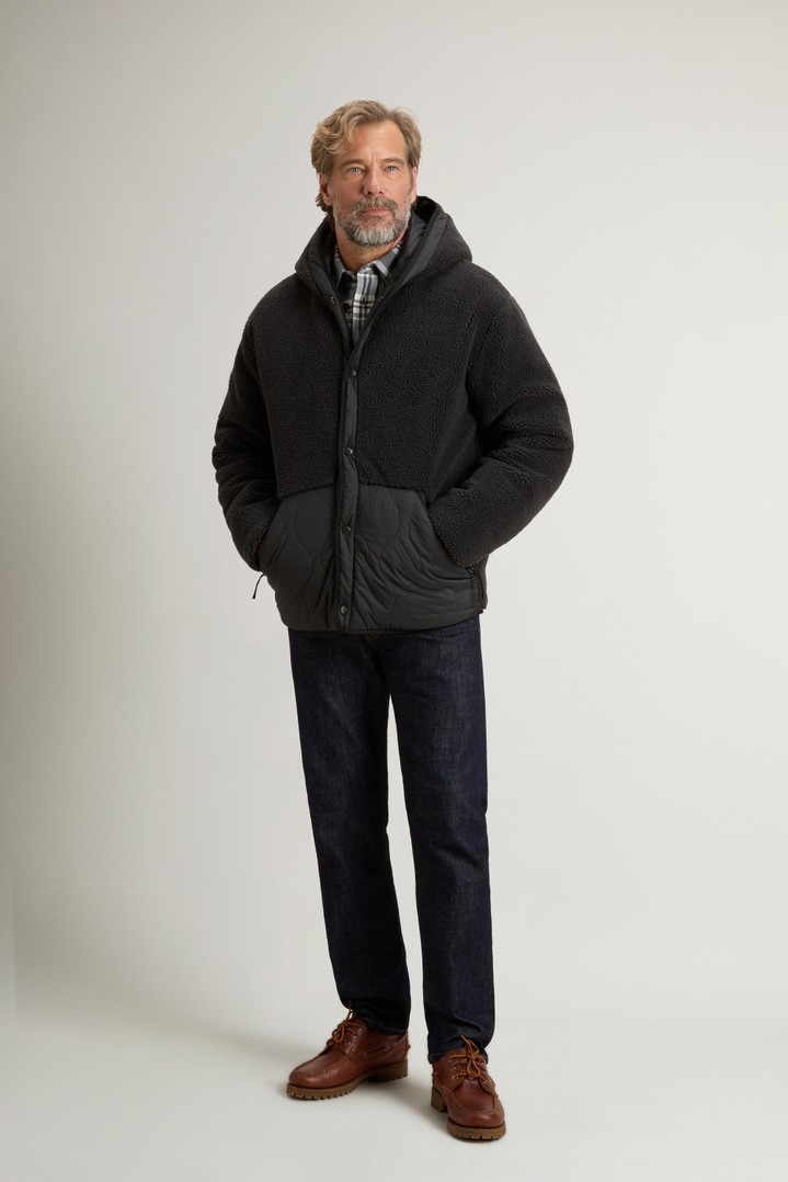 Reversible Hooded Jacket in Nylon and Sherpa Gray photo 1 | Woolrich
