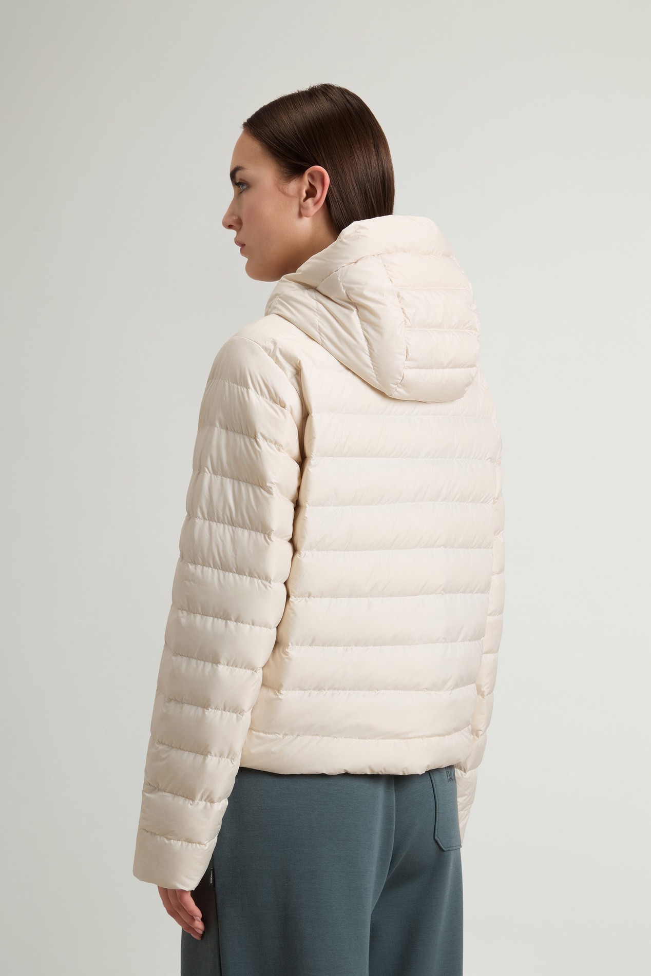 Lightweight Hooded Down Jacket in Microfiber White photo 3 | Woolrich