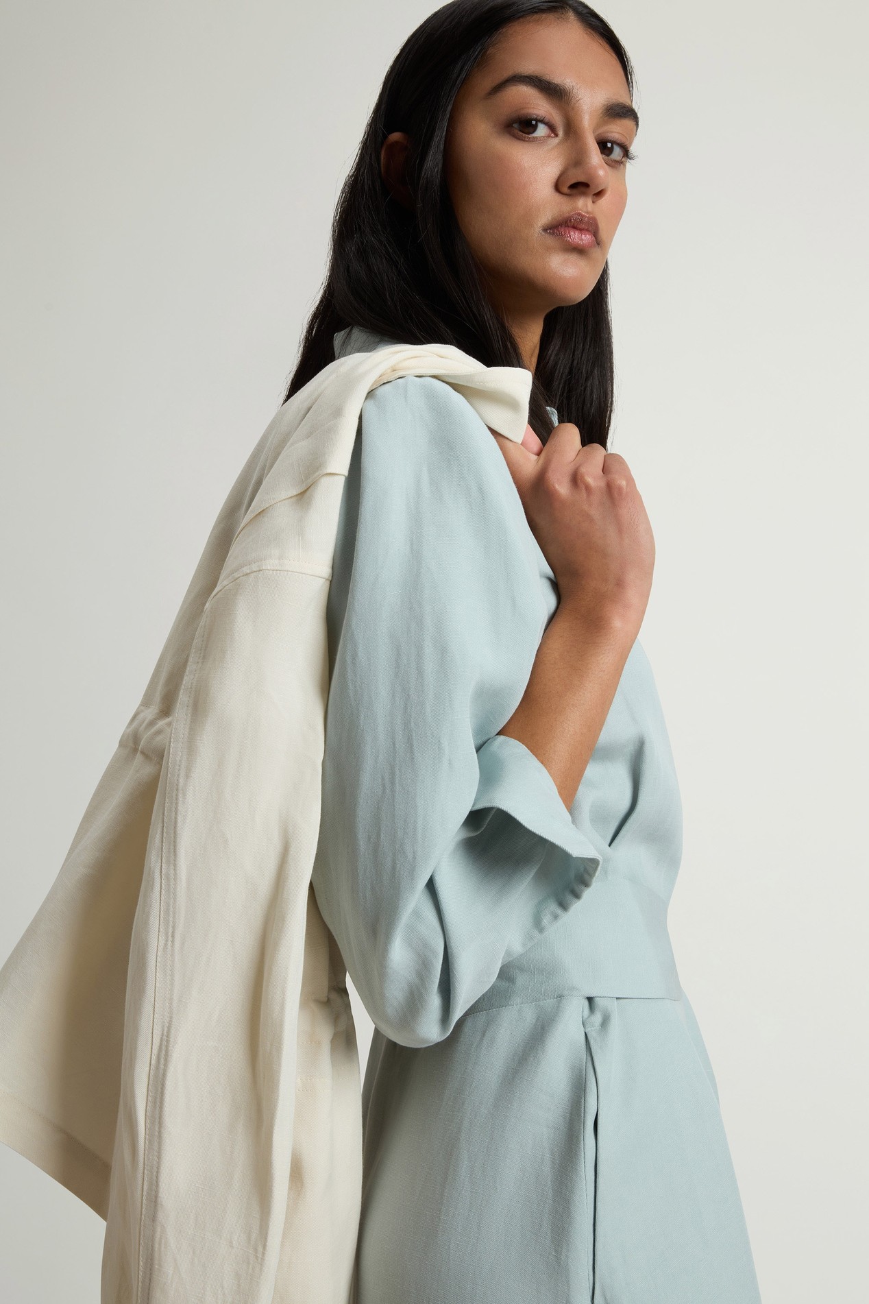 Shirt Dress in Linen Blend with Belt Blue photo 4 | Woolrich