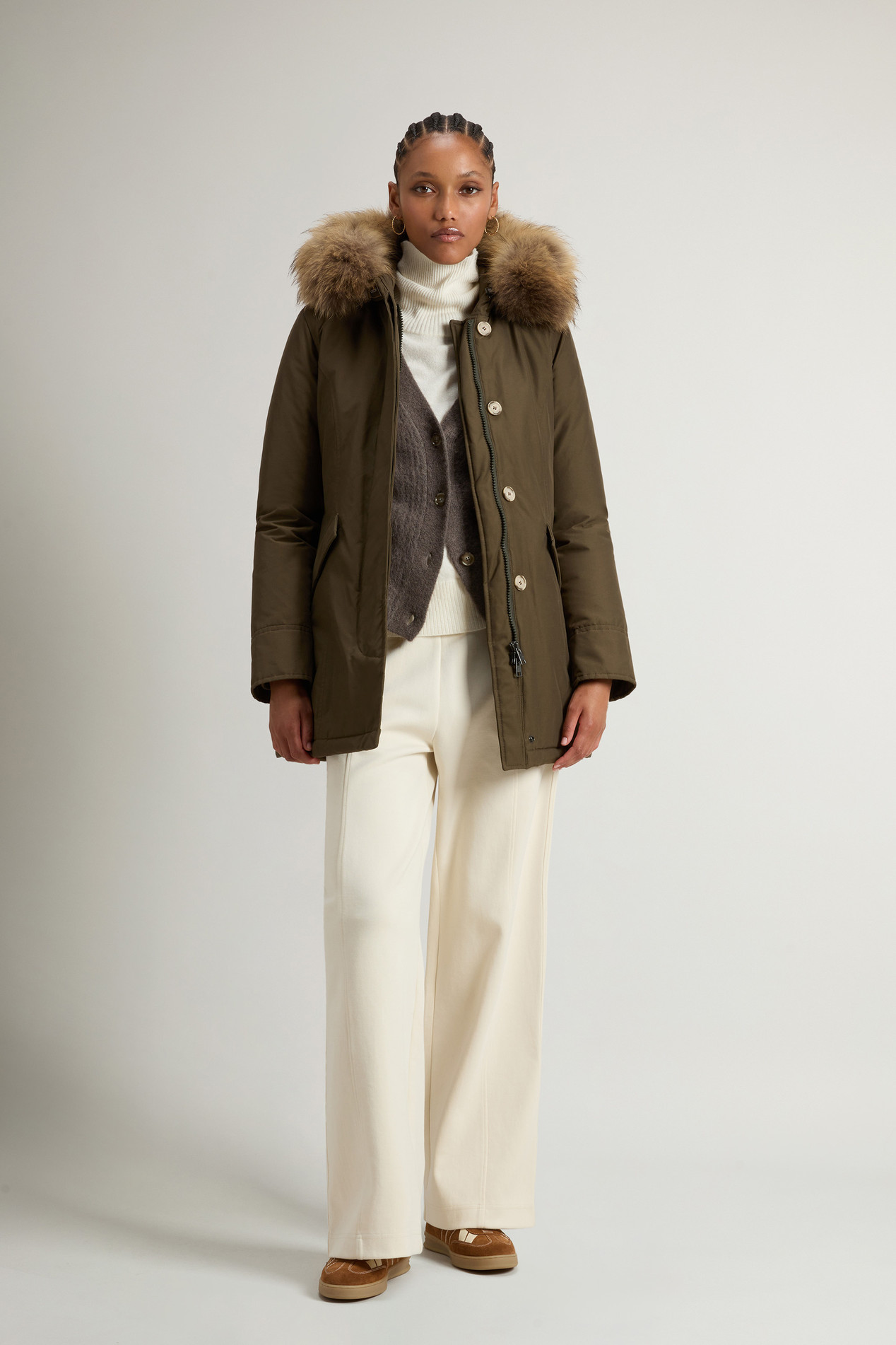 Arctic Parka in Ramar Cloth with Detachable Fur Trim Green photo 2 | Woolrich