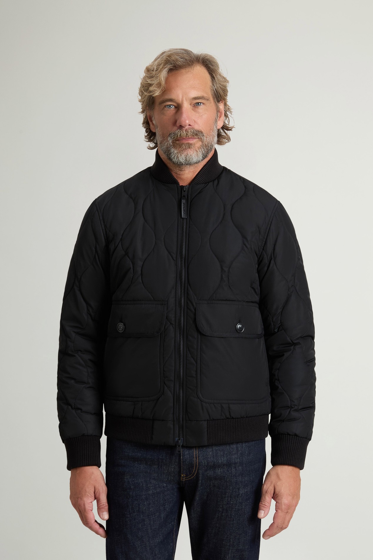 Quilted Bomber Jacket in Glossy Nylon Black photo 1 | Woolrich