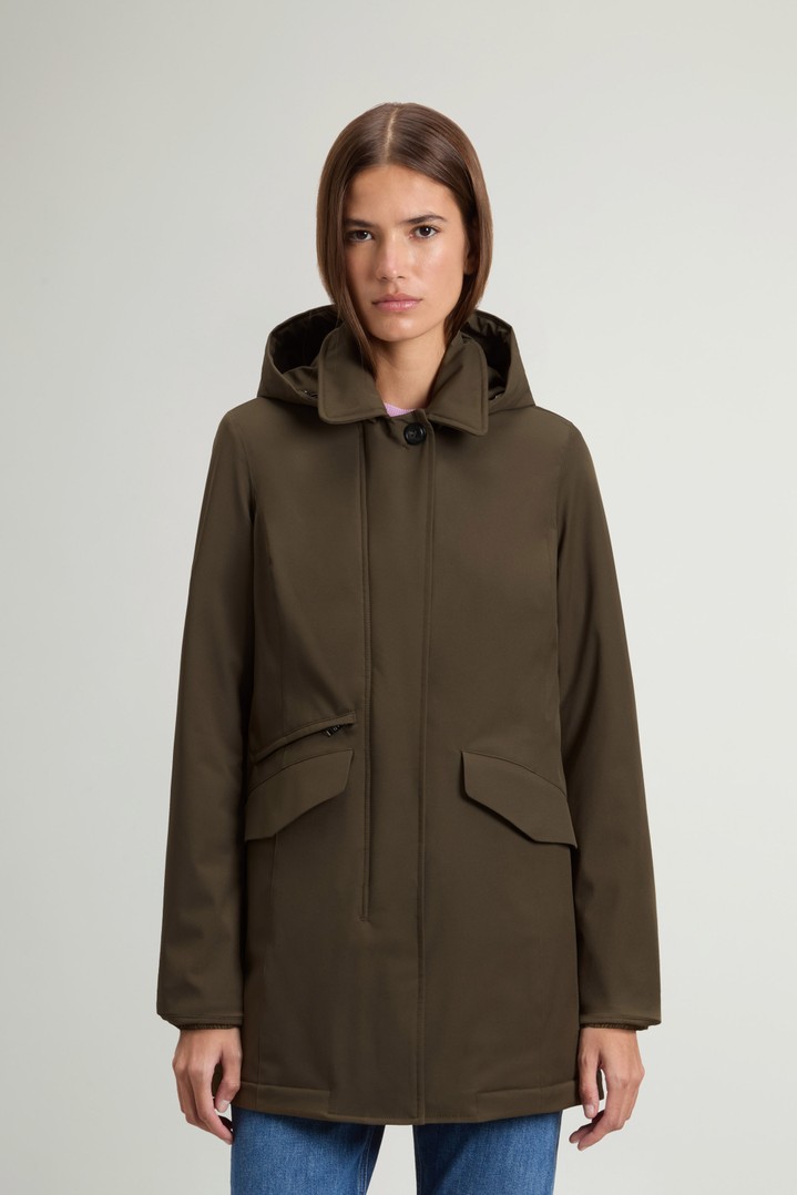 Coat in Light Stretch with Removable Hood Green photo 1 | Woolrich