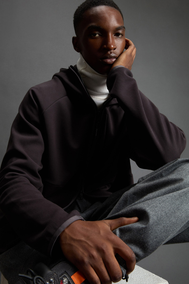 Full-Zipper Hoodie in Cotton Interlock and Nylon Blend by Todd Snyder Black photo 4 | Woolrich