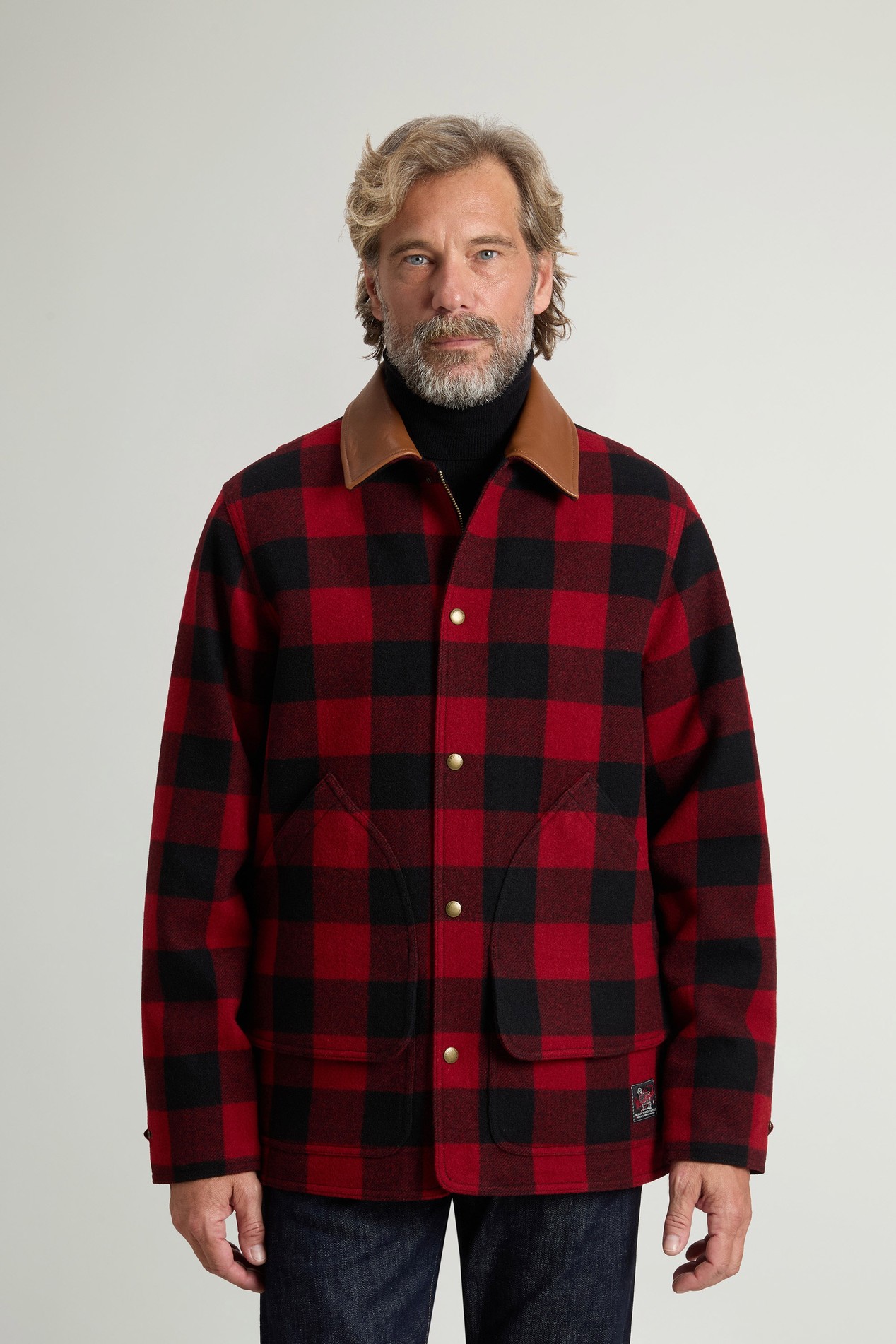 Manteau Barn à carreaux en laine italienne mélangée Rouge photo 1 | Woolrich