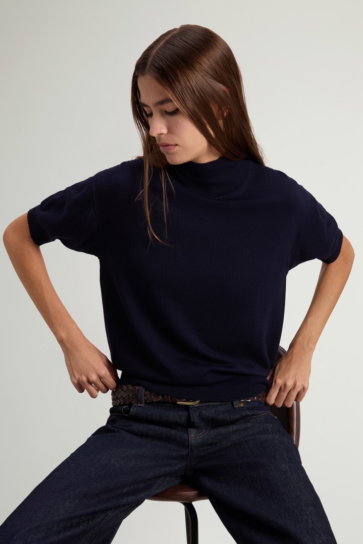 Knit Turtleneck T-Shirt in Pure Merino Virgin Wool Blue photo 4 | Woolrich