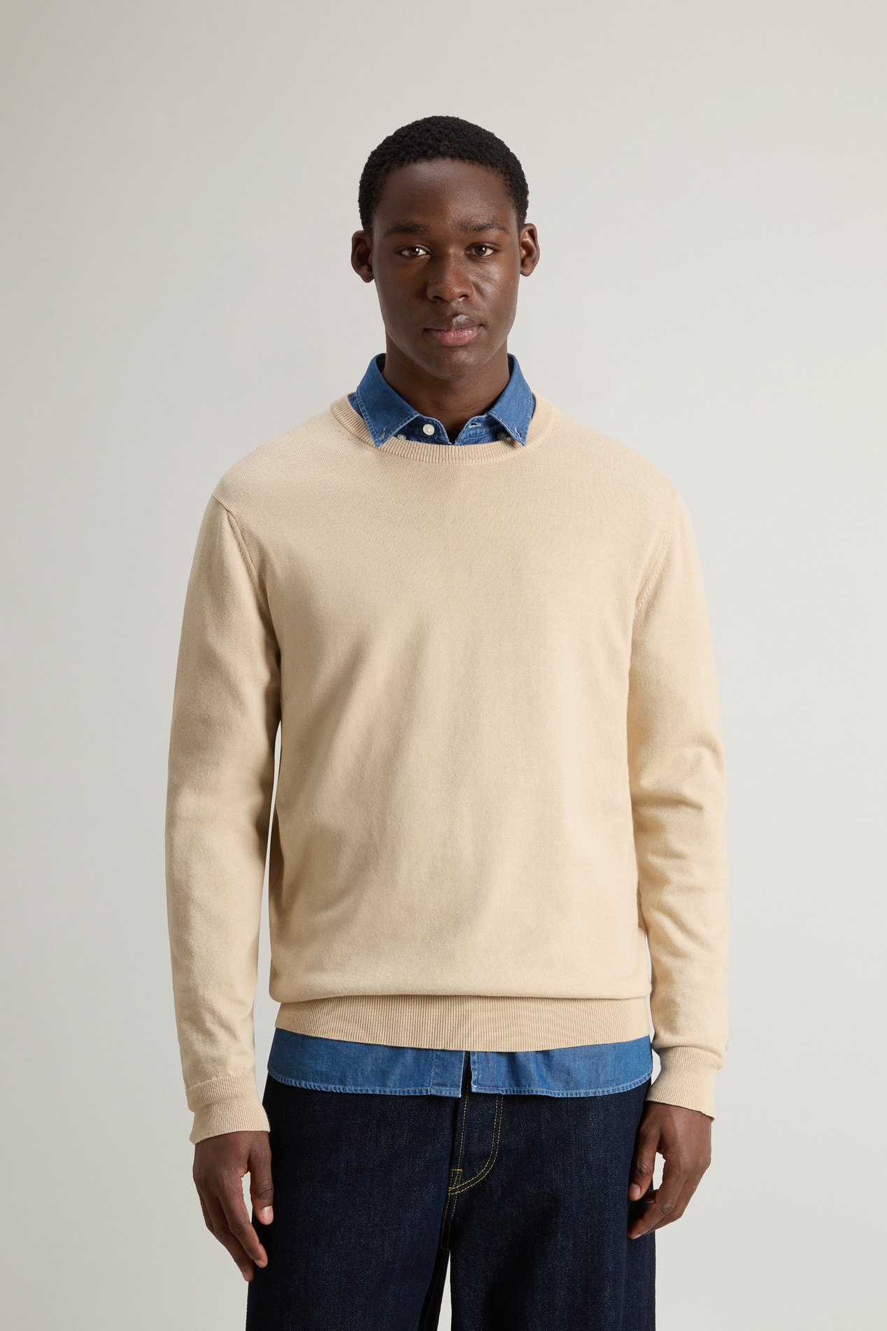 Crewneck Sweater in Pure Cotton with Embroidered Logo Beige photo 1 | Woolrich