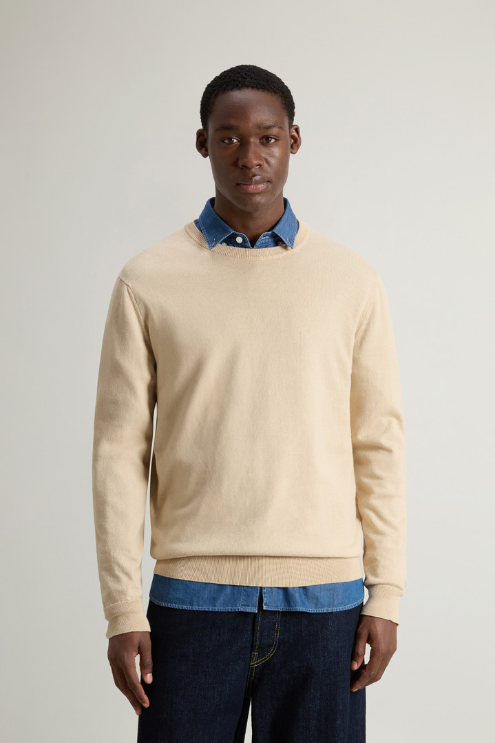 Crewneck Sweater in Pure Cotton with Embroidered Logo Beige photo 1 | Woolrich