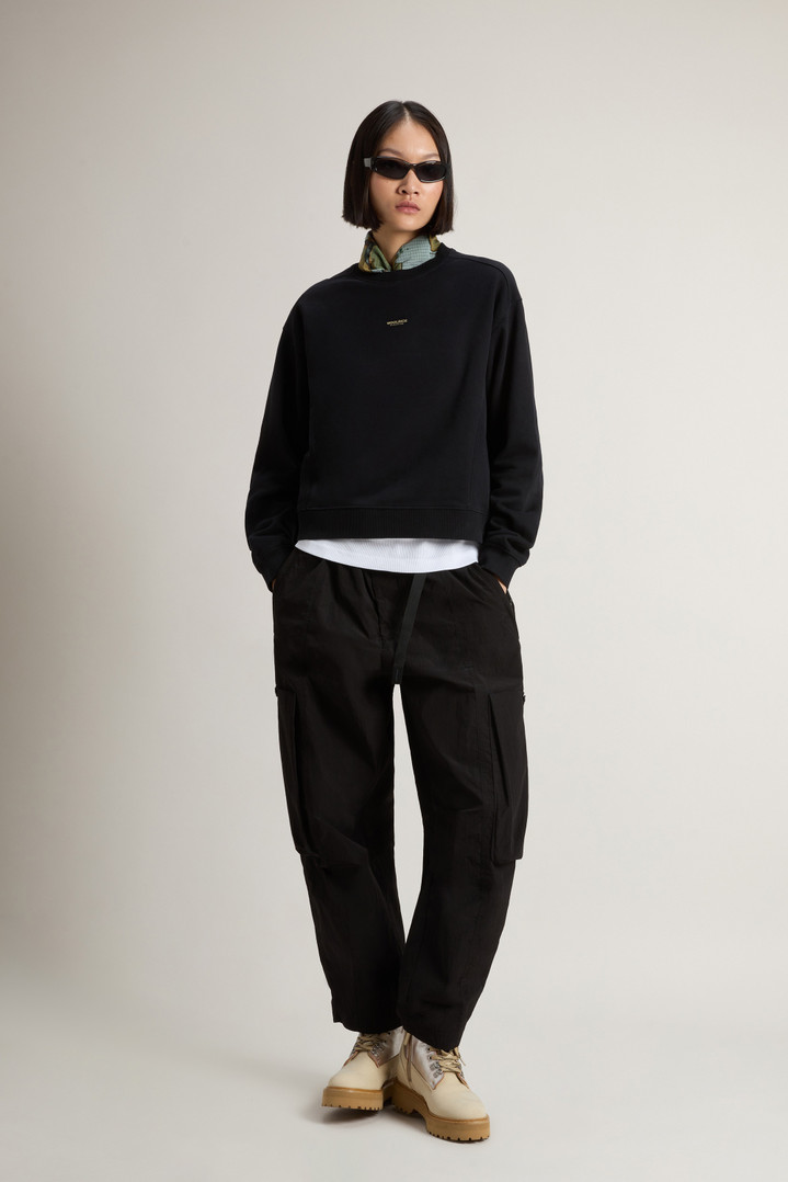 Crewneck Sweatshirt in Pure Cotton with Embroidered Logo Black photo 2 | Woolrich