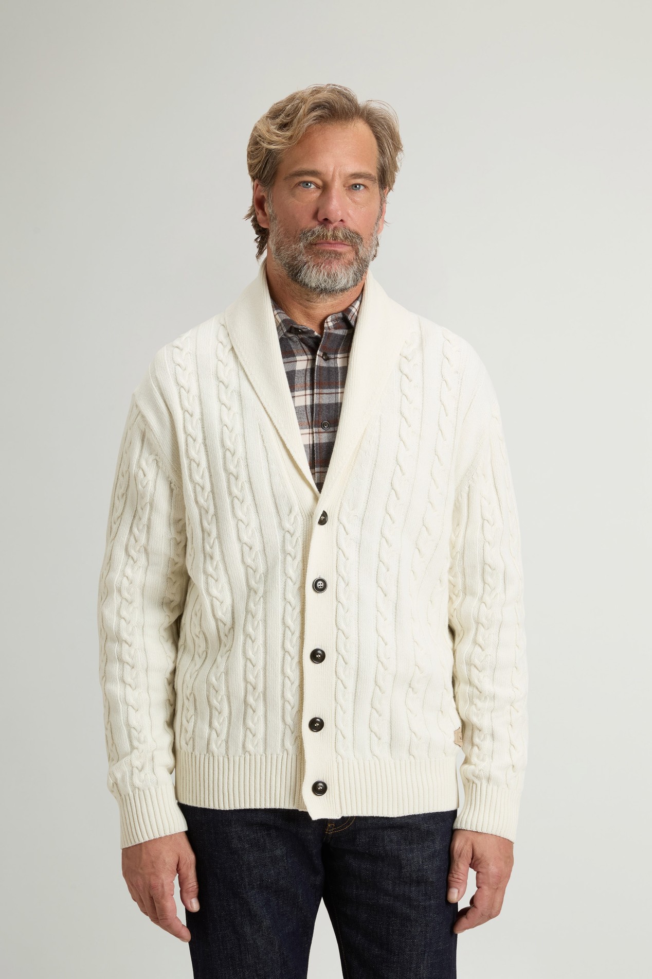 Cardigan in misto lana e cotone a trecce Bianco photo 1 | Woolrich