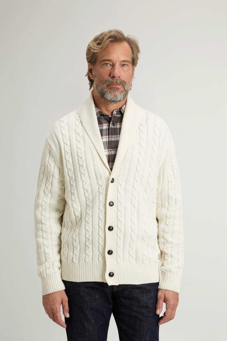 Cardigan aus einer Baumwoll-Woll-Mischung mit Zopfmuster Weiß photo 1 | Woolrich