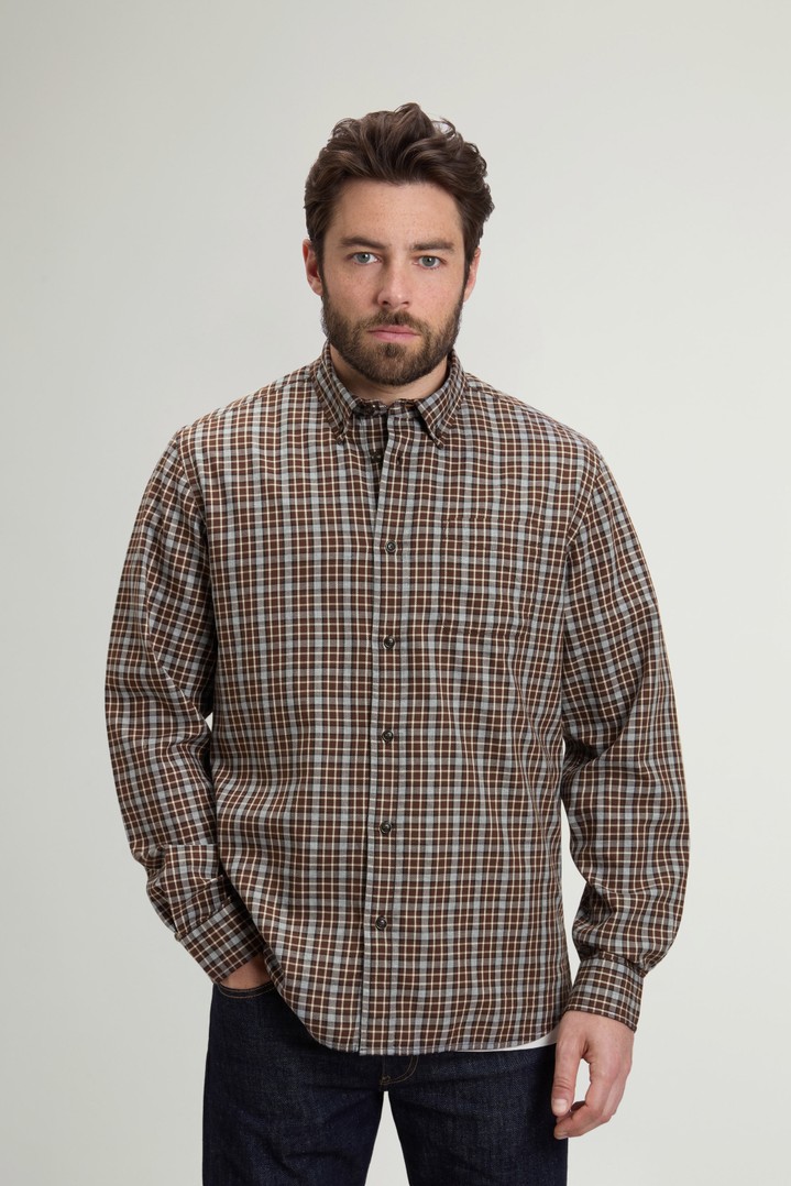 Button-Down Checked Shirt in Pure Cotton Flannel Green photo 1 | Woolrich
