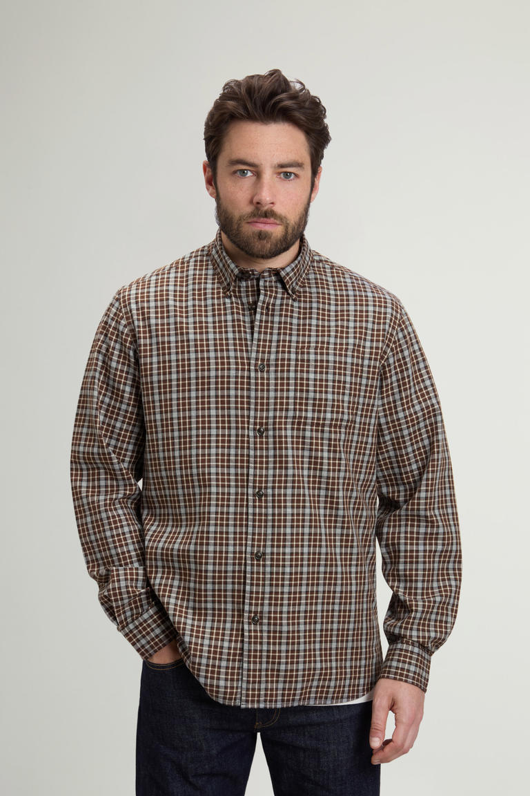 Button-downoverhemd van zuiver katoenen flanel met geruit patroon Groen photo 1 | Woolrich