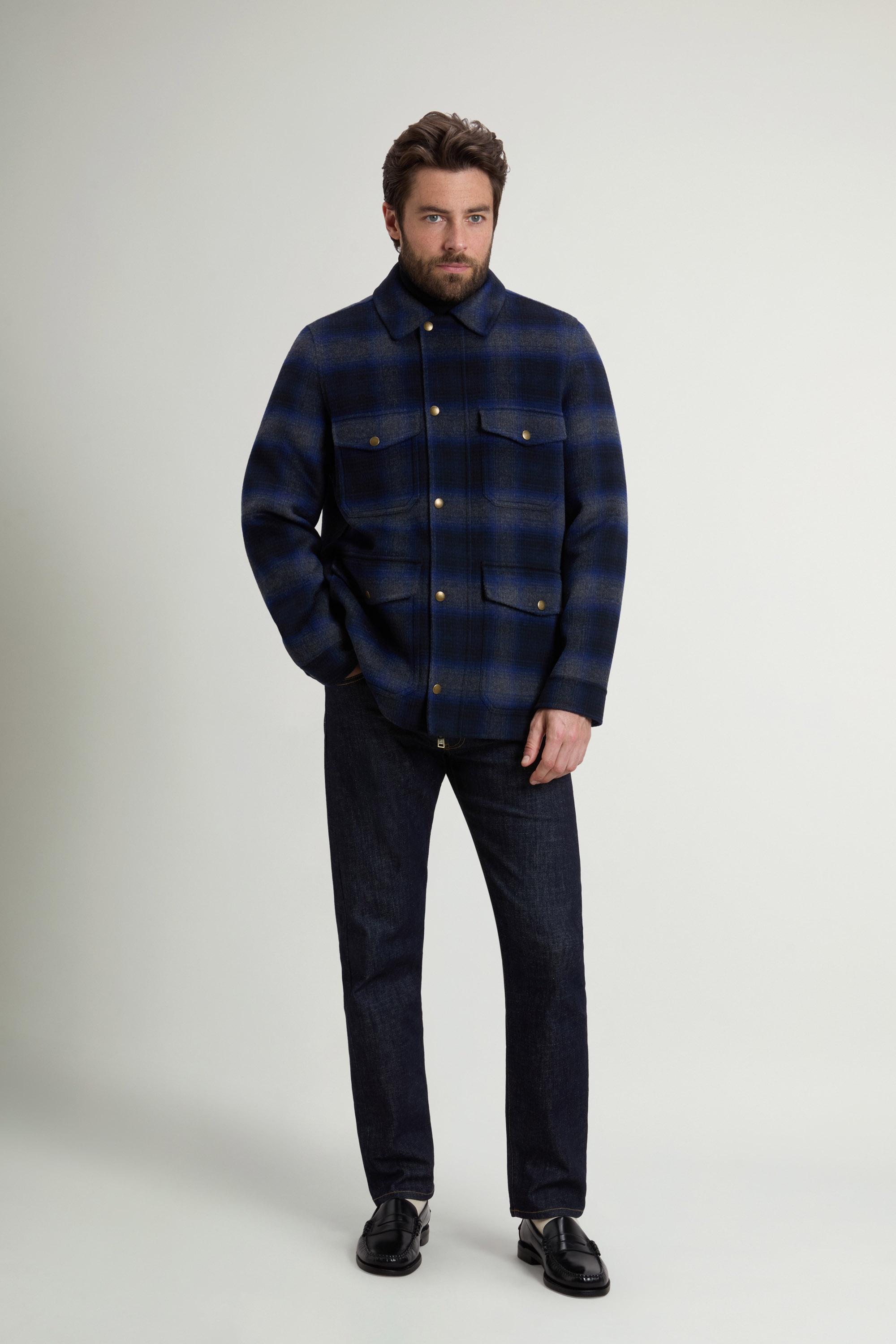 Checked Overshirt in Wool Blend Blue photo 1 | Woolrich