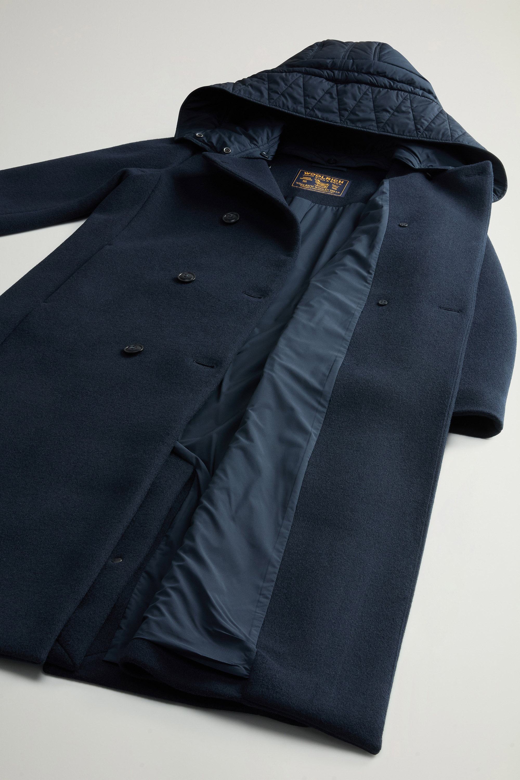 Double-Breasted Coat in Melton Wool Blend Blue photo 8 | Woolrich