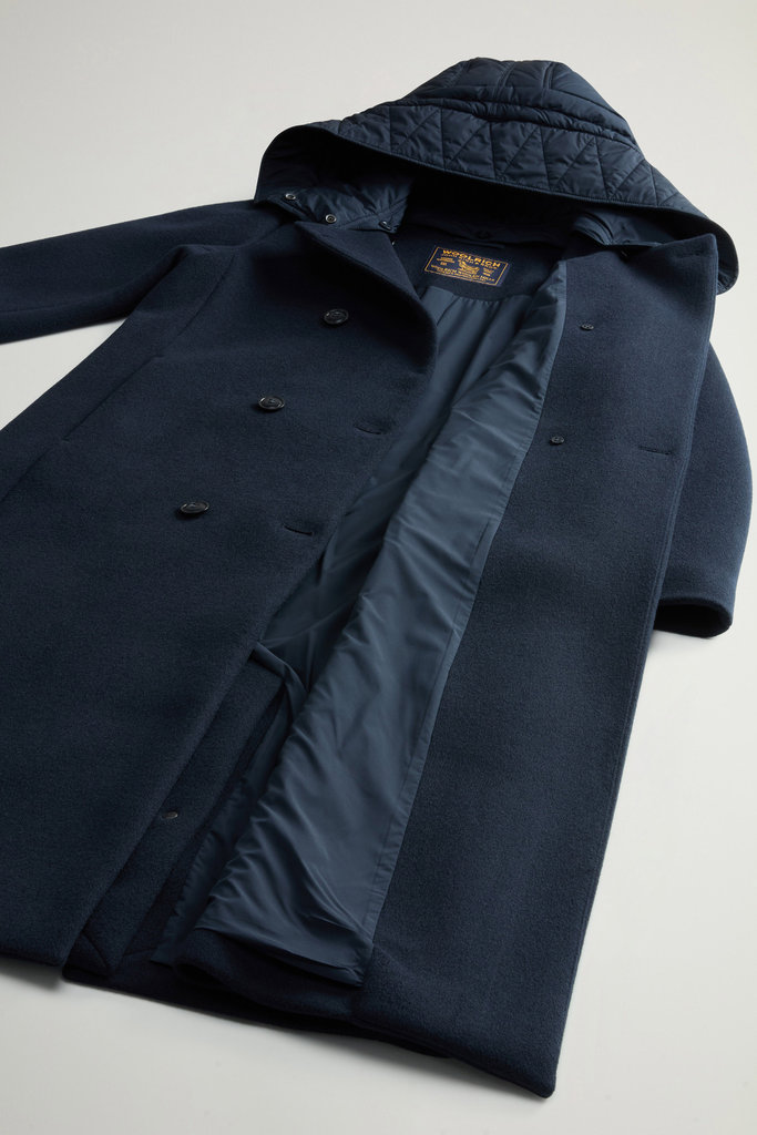 Double-Breasted Coat in Melton Wool Blend Blue photo 8 | Woolrich