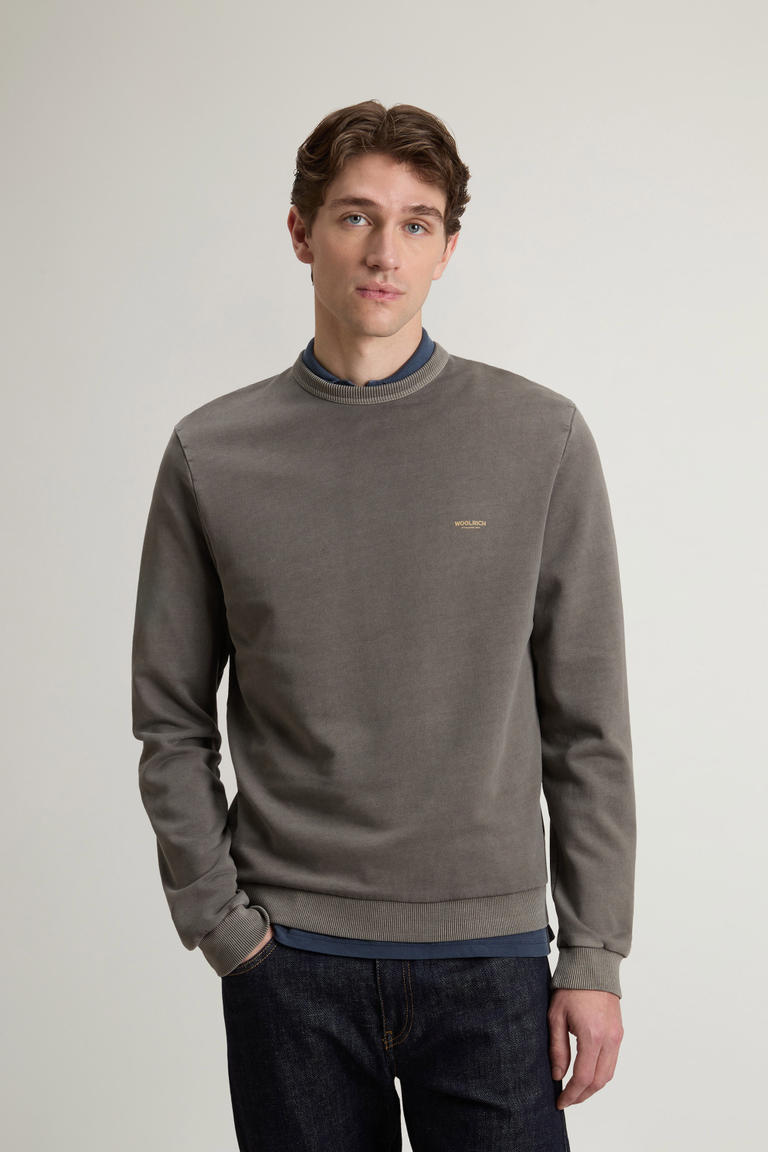 Garment-Dyed Crewneck Sweatshirt in Pure Cotton with Logo Green photo 1 | Woolrich