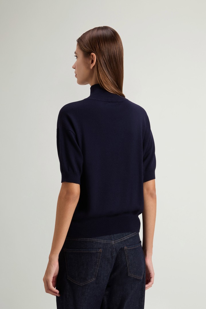 Knit Turtleneck T-Shirt in Pure Merino Virgin Wool Blue photo 3 | Woolrich
