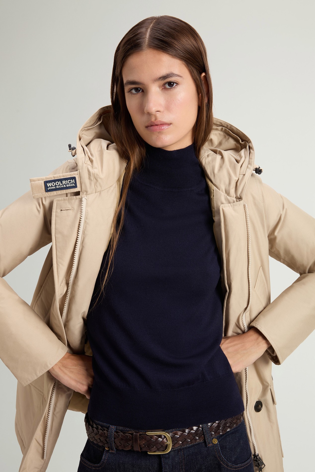 Arctic Parka in Ramar Cloth with Four Pockets and Detachable Fur Beige photo 4 | Woolrich