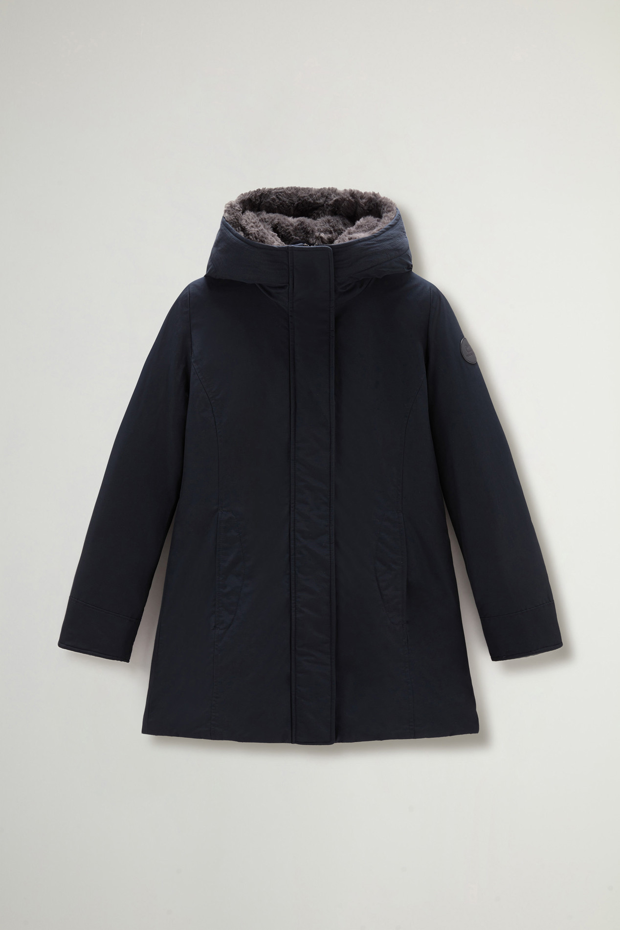 Boulder Parka in Ramar Cloth with Hood and Detachable Faux Fur Trim Blue photo 5 | Woolrich