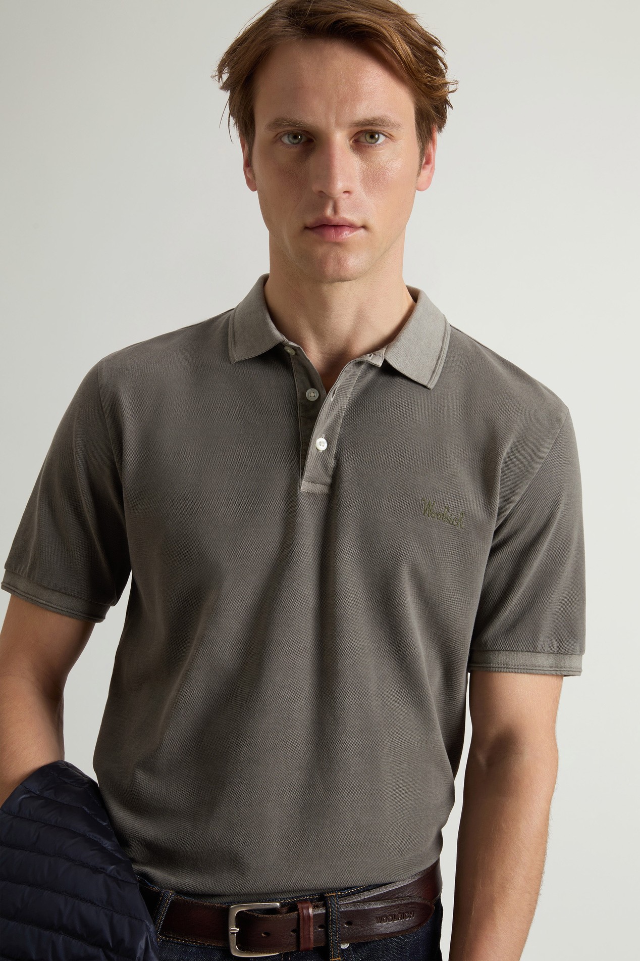 Garment-Dyed Mackinack Polo in Stretch Cotton Piquet Green photo 4 | Woolrich