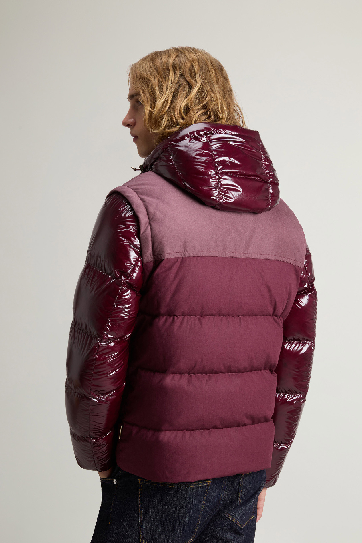 Hybrid Down Jacket with Removable Sleeves and Hood Burgundy photo 3 | Woolrich