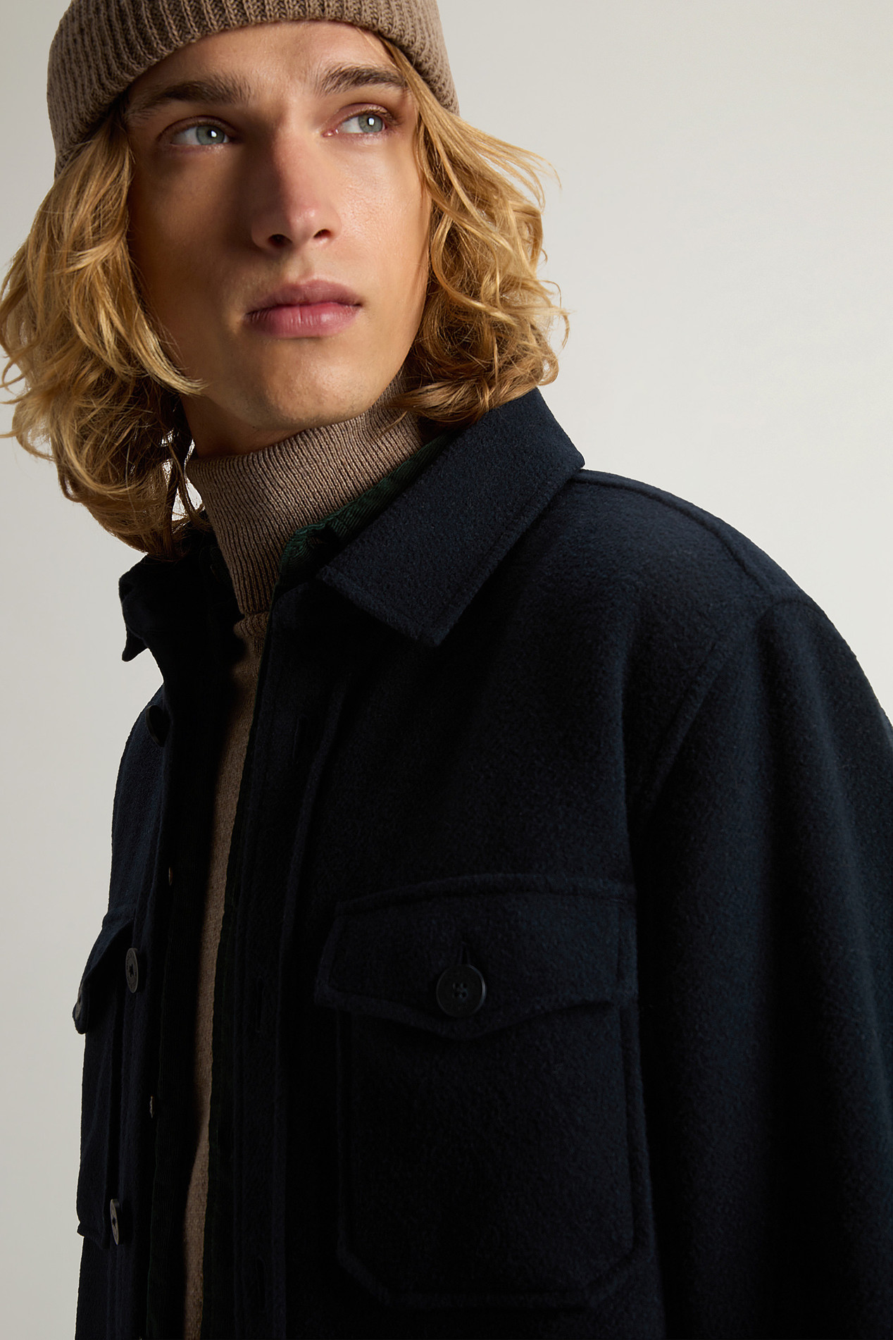 Wool-Blend Overshirt with Checked Pattern Blue photo 4 | Woolrich