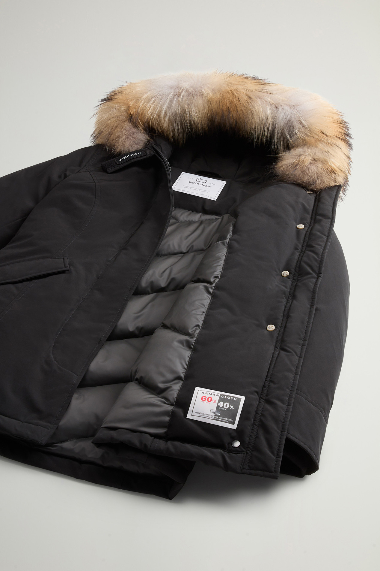 Arctic Parka in Ramar Cloth with Detachable Fur Trim Black photo 8 | Woolrich