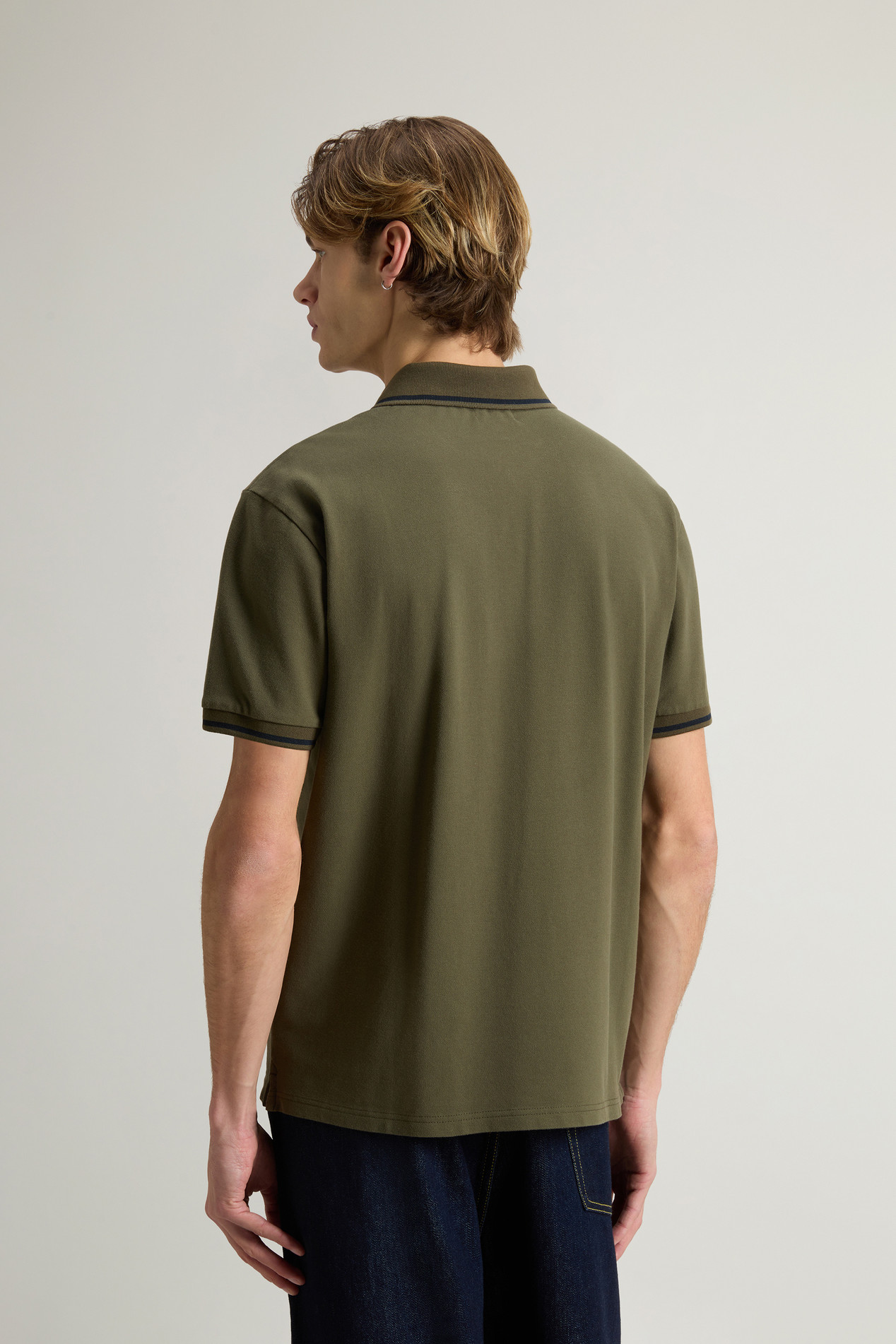 Monterey Polo Shirt in Stretch Cotton Piquet with Striped Edges Green photo 3 | Woolrich