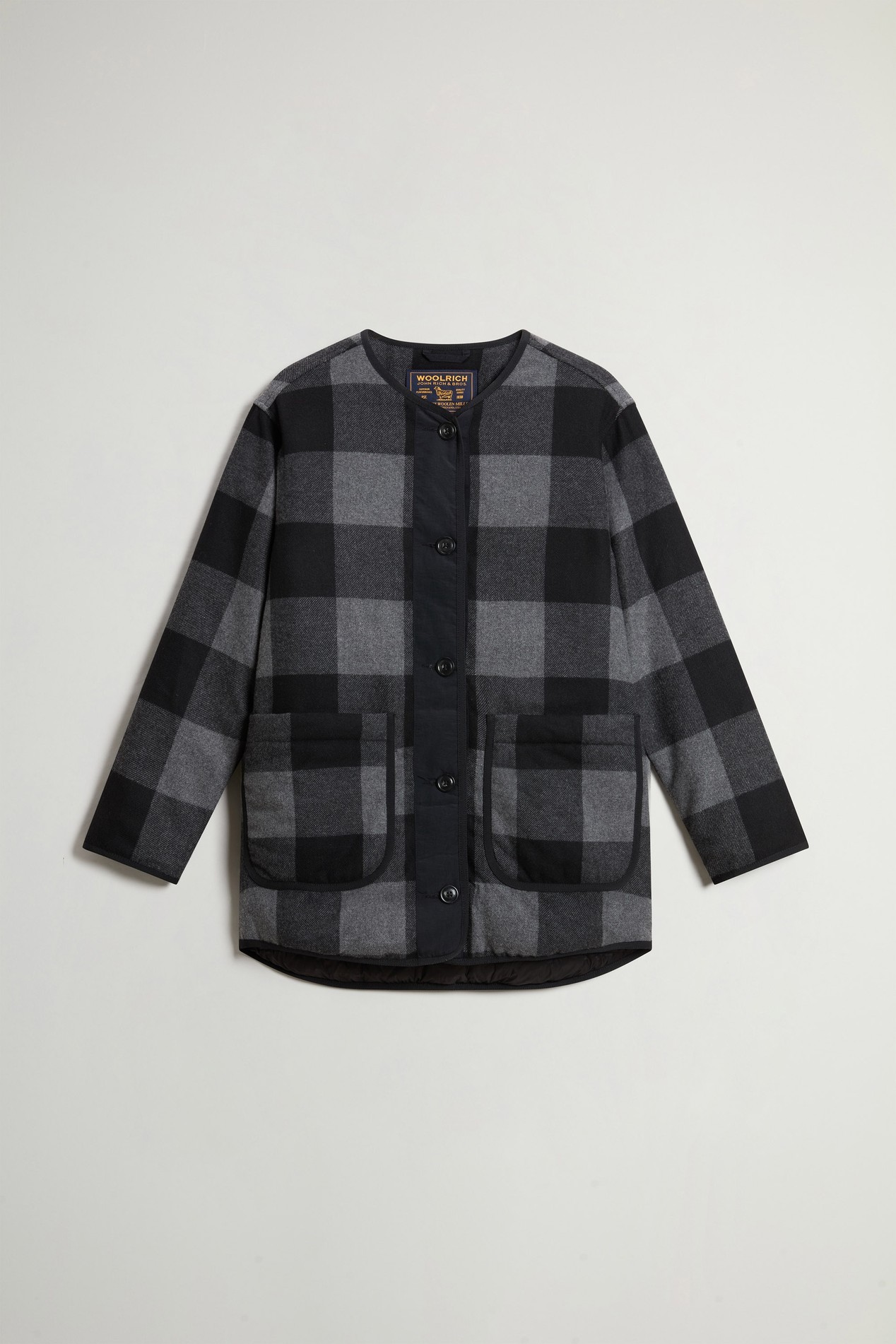 Long Alaskan Checked Overshirt in Wool Blend Black photo 5 | Woolrich