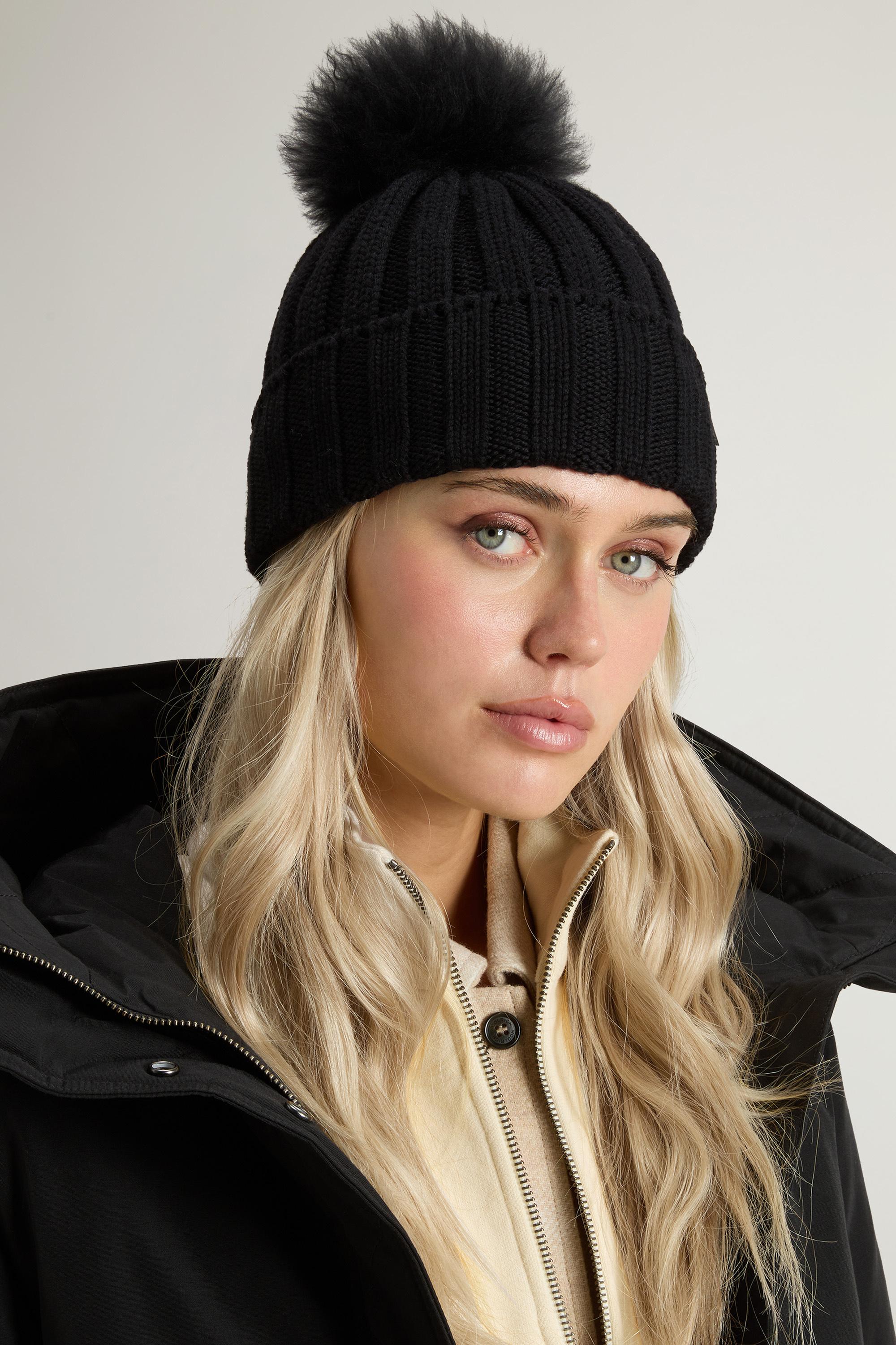 Merino Virgin Wool Beanie with Removable Cashmere Pompom Black photo 5 | Woolrich