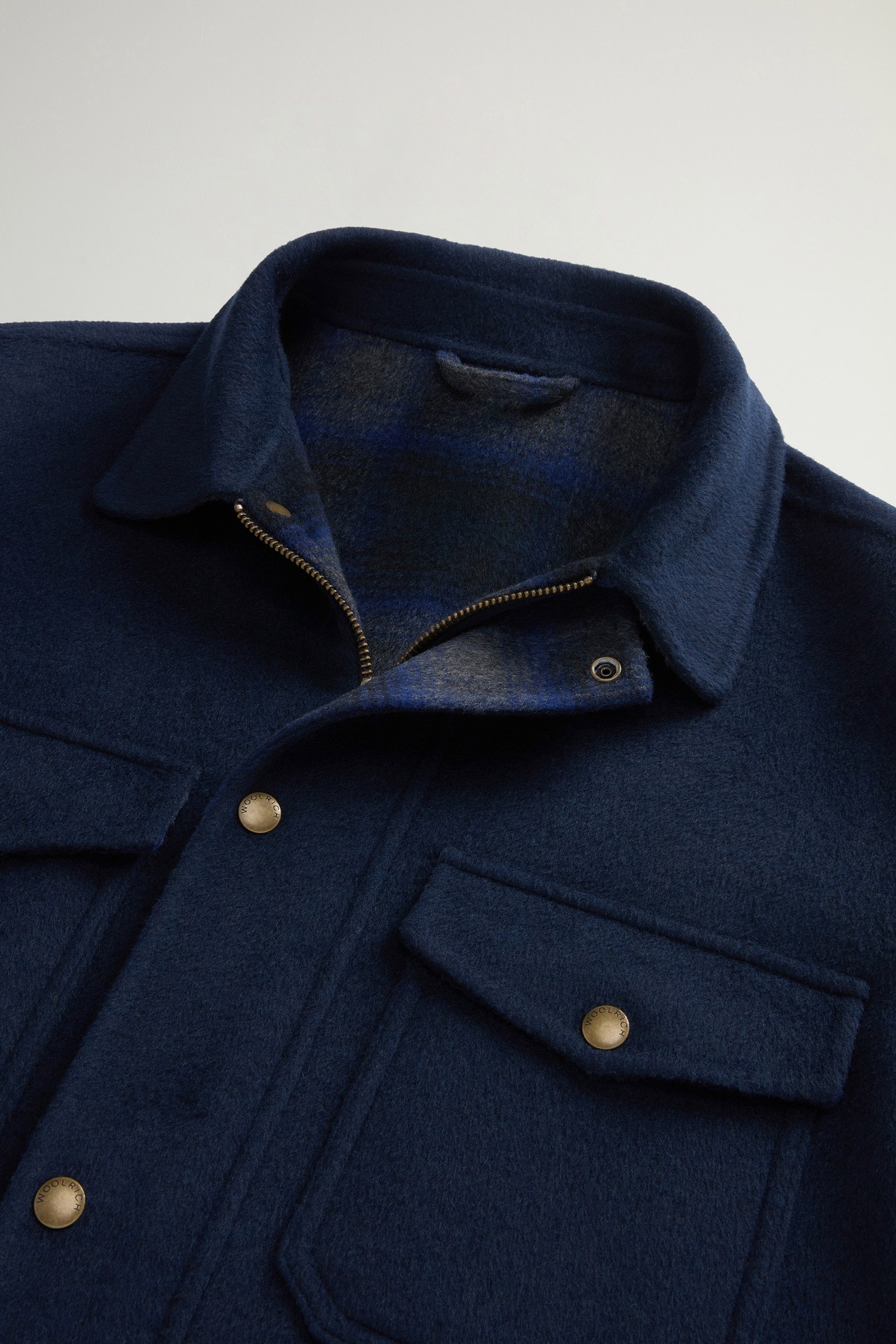 Checked Overshirt in Wool Blend Blue photo 2 | Woolrich